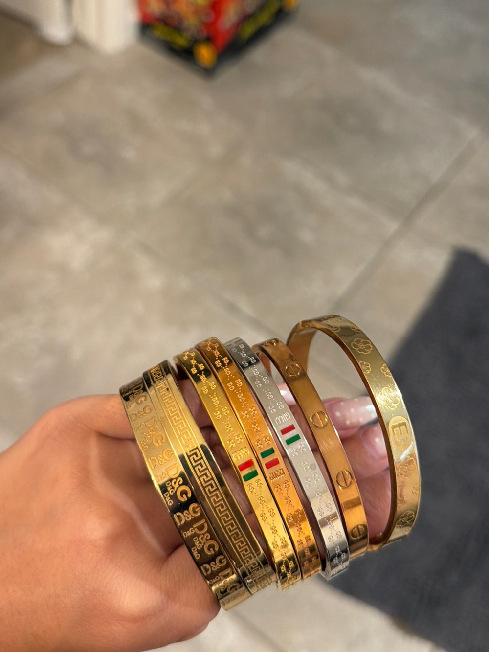 Gucci Mixed Gold and Silver Logo Bangle Set